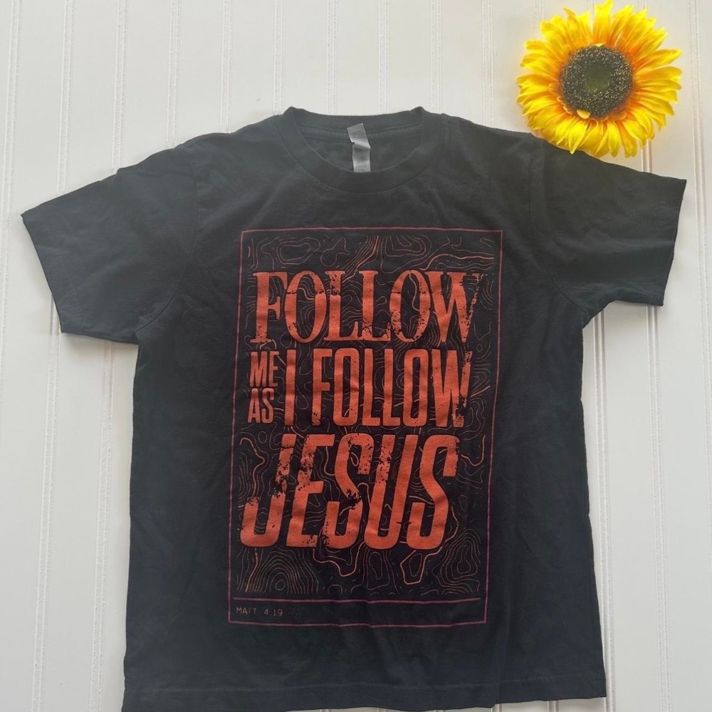 Next Level Graphic Tee Large Women Black Excellent Follow Me Jesus Topographic